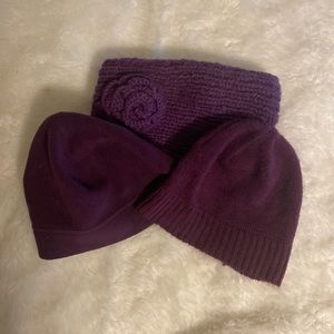 Love purple? Stay warm with fleece or knit beanie and hand crafted headband